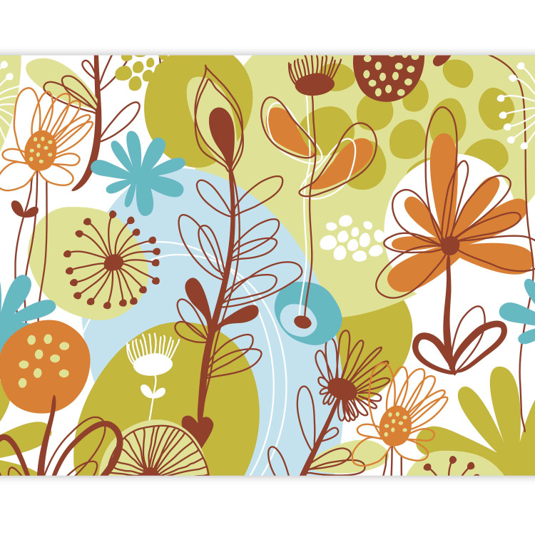 Fototapet Abstraktion - ritning av växter på färgad bakgrund med oregelbundet mönster 60815 additionalImage 3