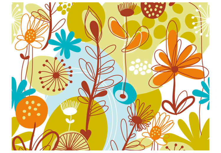 Fototapet Abstraktion - ritning av växter på färgad bakgrund med oregelbundet mönster 60815 additionalImage 1