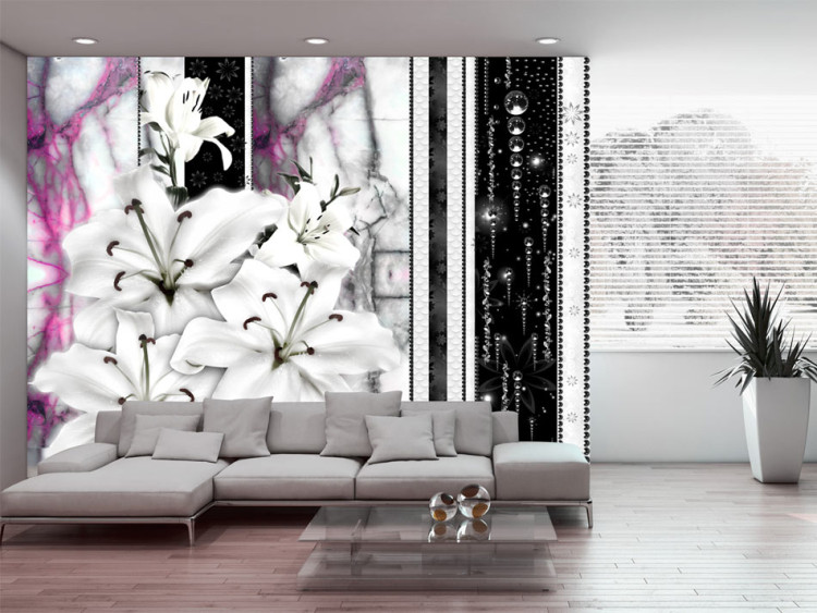 Fototapet Crying lilies on purple marble 60725