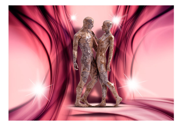 Fototapet Romantiskt par - skulptur av två figurer på subtil bakgrund med ljus 61225 additionalImage 1