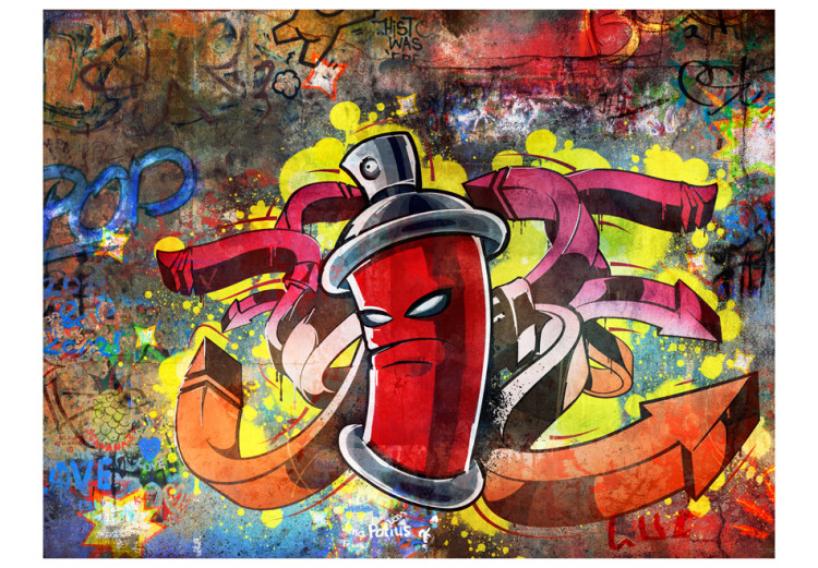 Fototapet Graffiti monster - street art med en sprayburk i centrum och färgstark bakgrund 60535 additionalImage 1