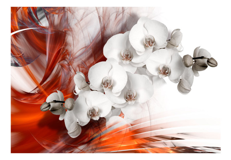 Fototapet Blommor i eld - svartvit orkidé med orange rökmönster 61845 additionalImage 1