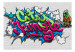 Fototapet Grön papegoja - graffiti i street art-stil med stor text och papegoja 60765 additionalThumb 1