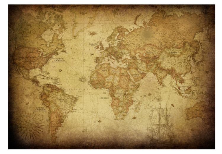 Fototapet Upptäckare - gammal världskarta med retrostil med kontinenter och ett skepp 60075 additionalImage 1
