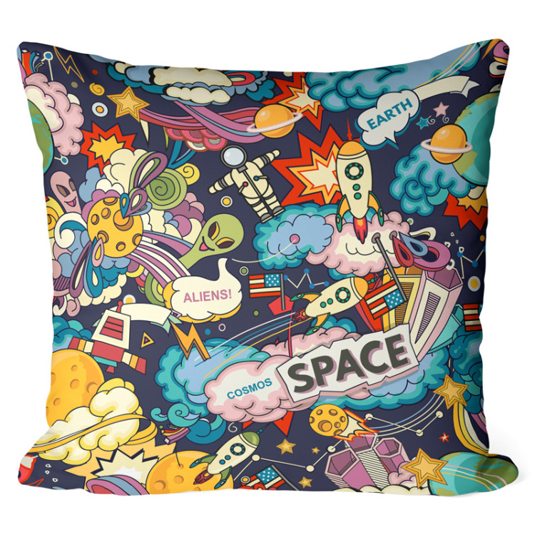 Mikrofiberkudda Space jittery - a comic book mot with planets and aliens cushions 146885