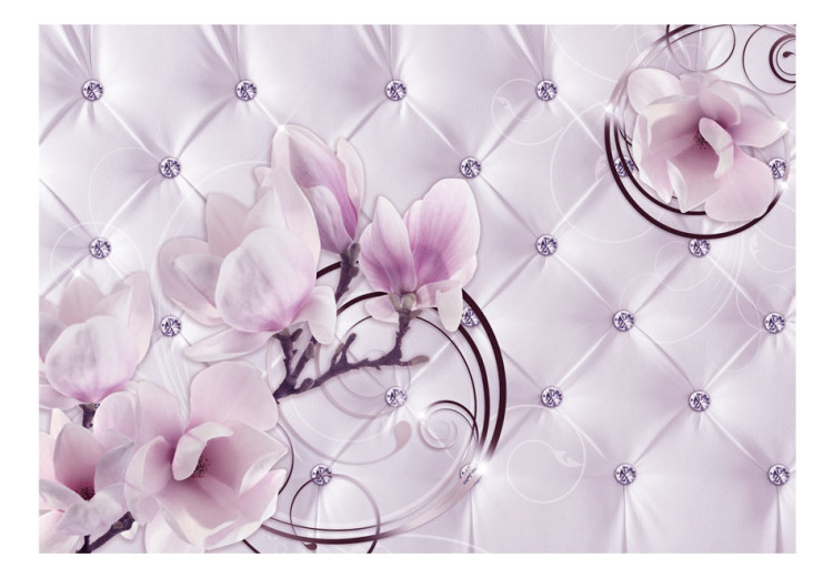Fototapet Blommande magnoliablommor med mönster - lila blommor med diamantmönster 64395 additionalImage 1