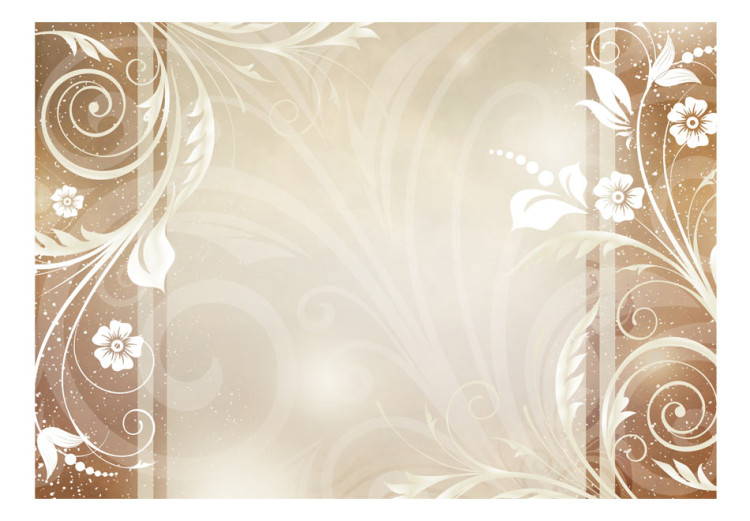 Fototapet Subtil abstraktion - mönster av vita blommor på brun-beige bakgrund 59716 additionalImage 1