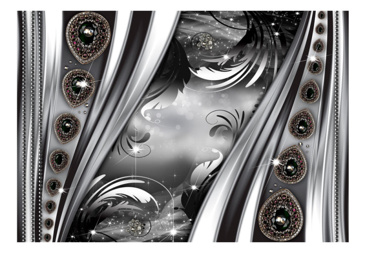 Fototapet Silverelegans - vitgrå abstraktion med smycken och ornament 60116 additionalImage 1