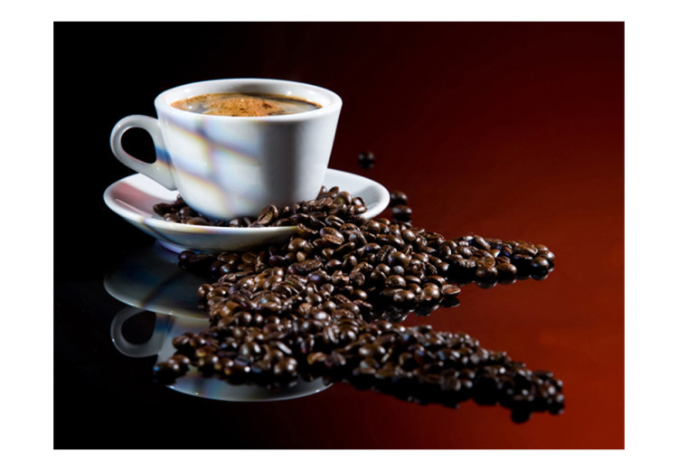 Fototapet Kaffe - dämpat motiv av svart kaffe i en vit kopp på en mörk bakgrund 60216 additionalImage 1