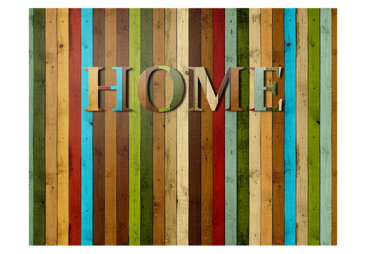 Fototapet Hem - färgglad text "home" på färgglada vertikala träplankor 60916 additionalImage 1