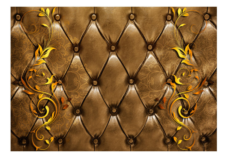 Fototapet Elegant mönster - lädertextur med guldiga mönster och blommor 61016 additionalImage 1