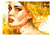 Fototapet Bärnstensporträtt av en kvinna - kvinnosiluett och ansikte i gul akvarell 64526 additionalThumb 1