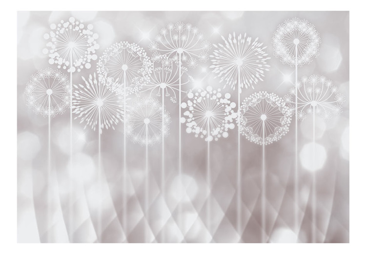 Fototapet Strålande blommor - maskrosor på silverbakgrund i geometriska mönster 64726 additionalImage 1