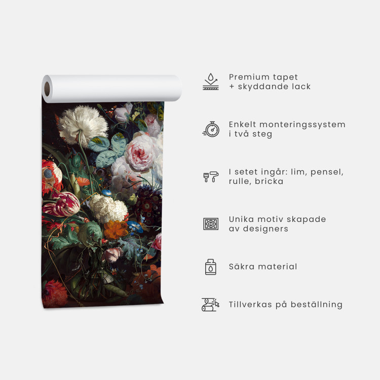 Fototapet Abstraktion - fantasifulla blommor med färgglada accenter på svart bakgrund 60736 additionalImage 7