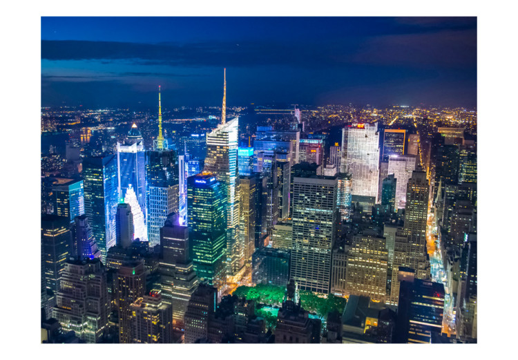 Fototapet Manhattan på natten - bild av upplyst arkitektur i New York från fågelperspektiv 61636 additionalImage 1
