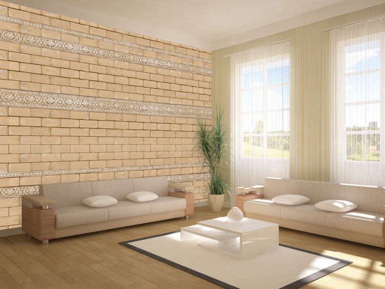 Fototapet Elegant mur - bakgrund med beige tegel och 3D-dekorationer 60946