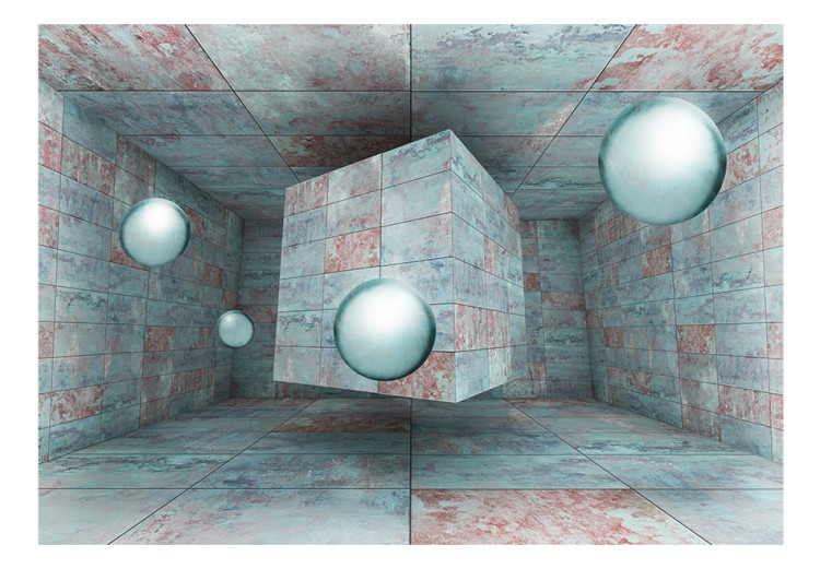 Fototapet Geometriska figurer - abstraktion med kulor och kub i rymden 64066 additionalImage 1