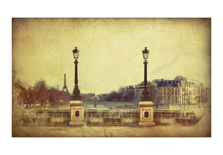 Fototapet Adieu France! - retroarkitektur av Paris broar med Eiffeltornet i bakgrunden 59876 additionalImage 1