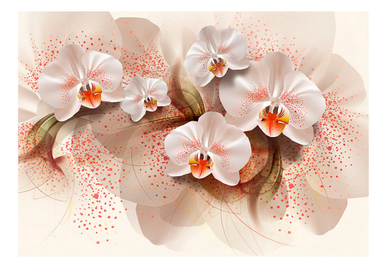 Fototapet Växters skönhet - vackra vita orkidéblommor med prickar av löv 60176 additionalImage 1