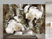 Fototapet Vita orkidéer - blommor på en glänsande guld-silvermönster 64376