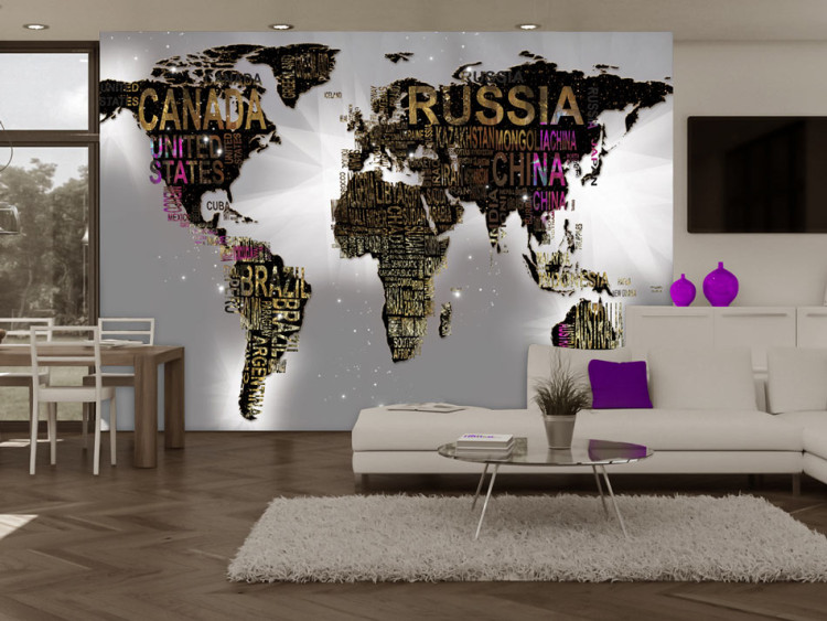 Fototapet Svarta kontinenter - världskarta med länderna namngivna på engelska 65576