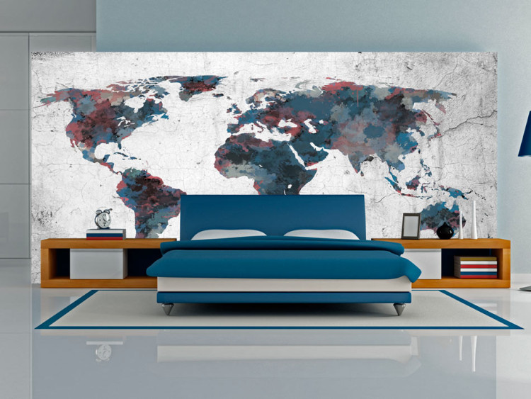 Fototapet Kontinenter - världskarta i dämpade färger mot grå bakgrund 59986