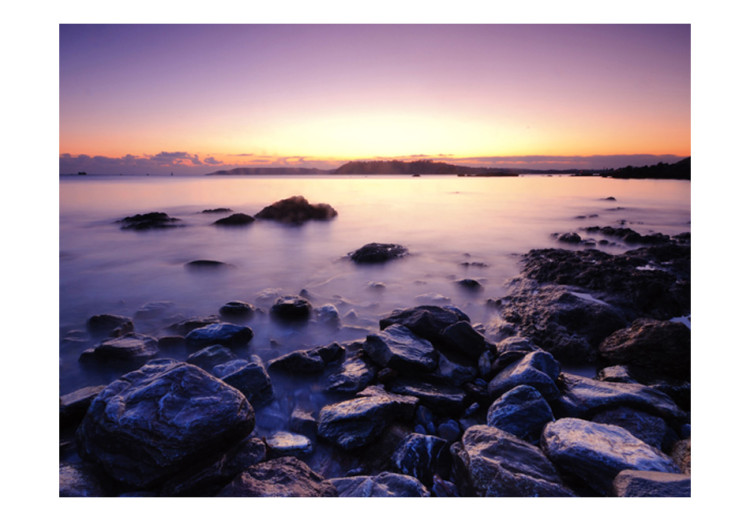 Fototapet Stilla hav - solnedgång och strand med stenar och lätt dimma 60486 additionalImage 1