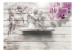 Fototapet Kärlekens kyss - staty av änglar på grått trä med en orkidé 62296 additionalThumb 1