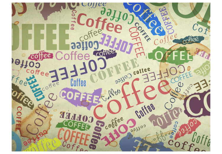 Fototapet Doften av kaffe - kaffeinspirerat motiv med färgglada texter i bakgrunden 60217 additionalImage 1