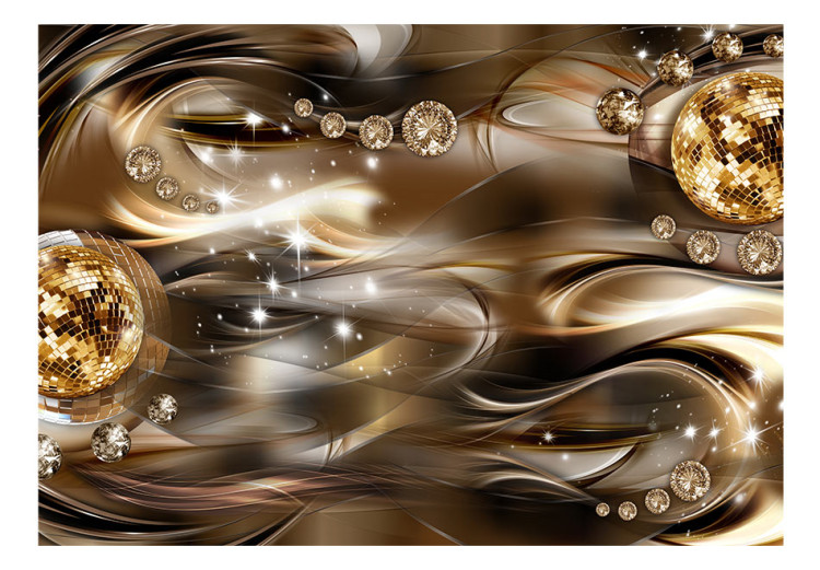 Fototapet Abstraktion - bruna vågor i guldkomposition med discoljus 64117 additionalImage 1