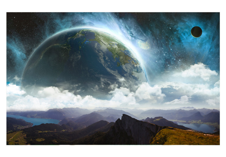 Fototapet Rymdens värld - landskap med rymden och jorden bland moln ovanför bergen 59837 additionalImage 1