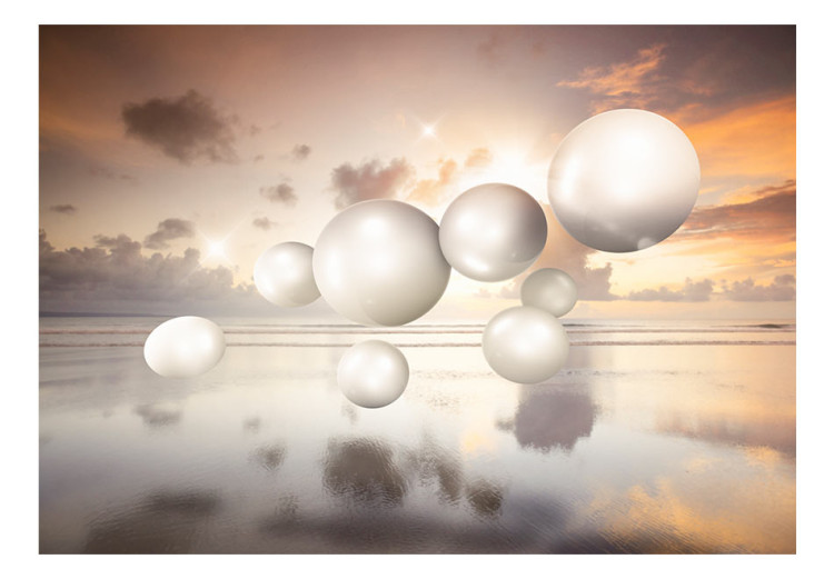 Fototapet Abstraktion med soluppgång - vita pärlor som svävar över havsvattnet 71237 additionalImage 1