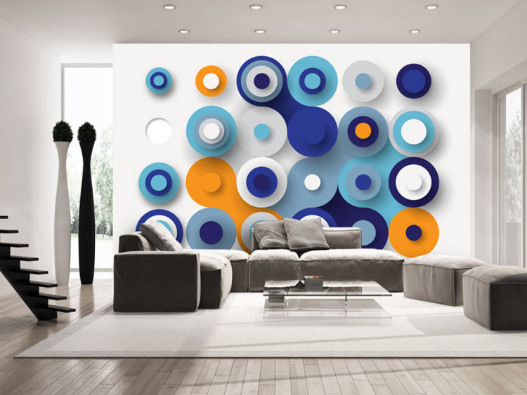 Fototapet Blå geometrisk cirkel - modern bakgrund med färgglada cirklar 61957