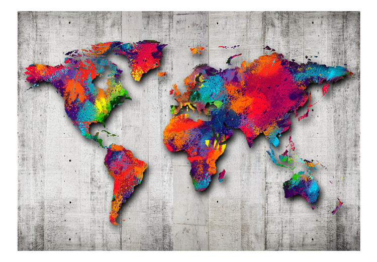 Fototapet Färgglad värld - världskarta i akvarellstil på trendig betongbakgrund 63957 additionalImage 1