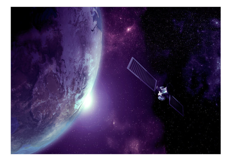 Fototapet Lila universum - rymdscape med satellit, stjärnor och jorden 64567 additionalImage 1