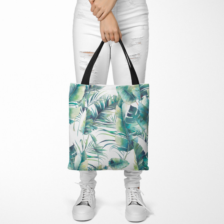 Shoppingväska Light leaves - tropical flora in watercolour style on white background 147577 additionalImage 4