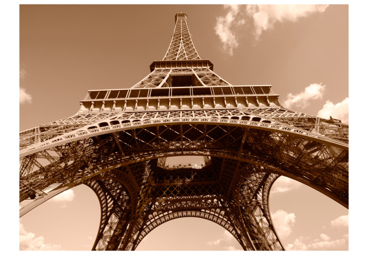 Fototapet Stadsarkitektur i Paris - fransk Eiffeltornet sedd från nedan i sepia 59887 additionalImage 1