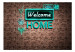 Fototapet Welcome home - neoninspirerad text med ikoner på en brun tegel 60887 additionalThumb 1