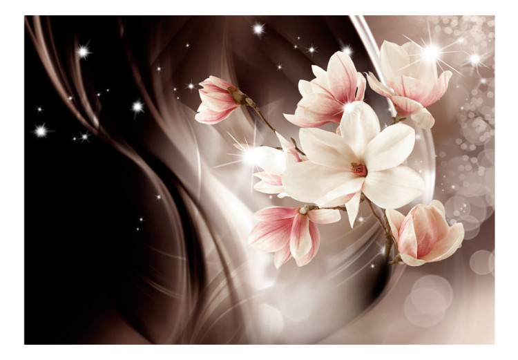 Fototapet Magiska magnolior - abstraktion med blommor på glamorös bakgrund med vågor 64897 additionalImage 1