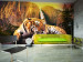 Fototapet Naturfrid - vacker tiger som ligger på stenar vid en vattenfall 61348
