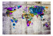 Fototapet Färgrik värld - graffiti-stil världskarta på grå betongbakgrund 63848 additionalThumb 1
