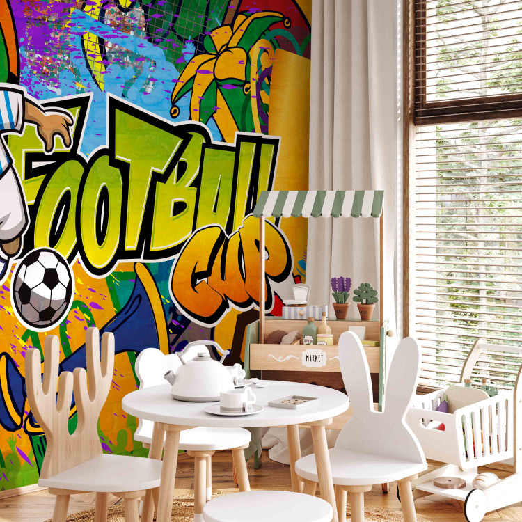 Fototapet Fotbolls-VM - färgglatt graffiti om fotboll med texten 61158 additionalImage 5
