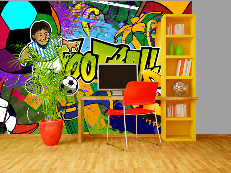 Fototapet Fotbolls-VM - färgglatt graffiti om fotboll med texten 61158