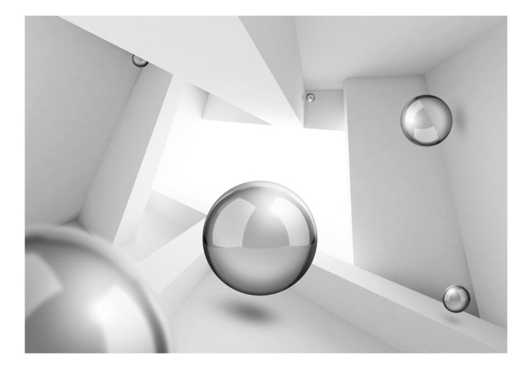 Fototapet 3D-abstraktion - geometrisk ljus rymd med silverkulor 61958 additionalImage 1