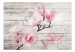 Fototapet Magnoliens subtilitet - rosa-vita blomma på en bakgrund av vita träplankor 62468 additionalThumb 1
