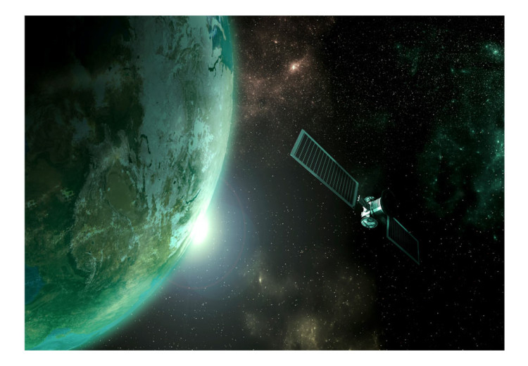 Fototapet Universum - rymdscape med stjärnor, grön jord och en satellit 64568 additionalImage 1