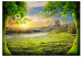 Fototapet Fridfull äng - landskap med träd mot bergen och soluppgång 59778 additionalThumb 1