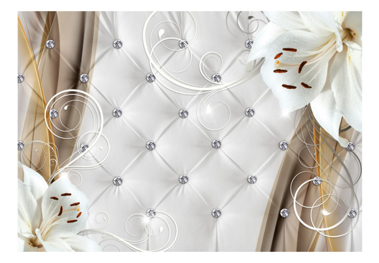 Fototapet Komposition med vita liljor - bakgrund med trendig vadderad mönstring och diamanter 62278 additionalImage 1
