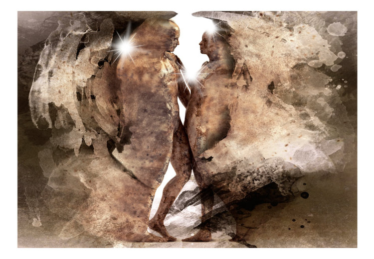 Fototapet Dold kärlek - abstraktion av två personers siluetter i bruna akvareller 64578 additionalImage 1