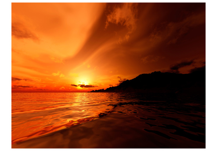 Fototapet Orange vik - havslandskap med kulle vid solnedgången 60488 additionalImage 1